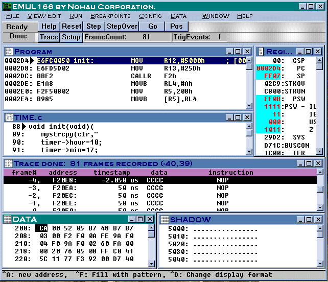 screen shot of a Nohau debugger